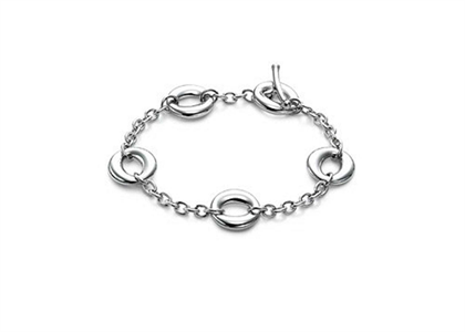 Silver Plated Round Hollow Toggle Bracelet